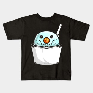 Snowman In A Cup Of Ice Cream For Christmas Kids T-Shirt